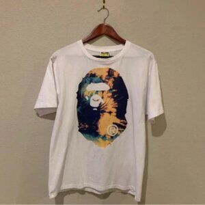 BAPE A Bathing Ape Tie Dye Ape Head Logo T-Shirt White Streetwear Size M